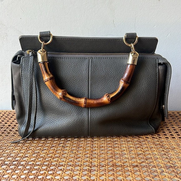 Elaine Turner Leather Handbag with Bamboo Handle - Picture 2 of 11
